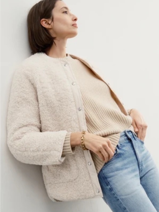 AYR Jackets & Blazers - AYR Cream Bouclé Snap-Front Teddy Jacket